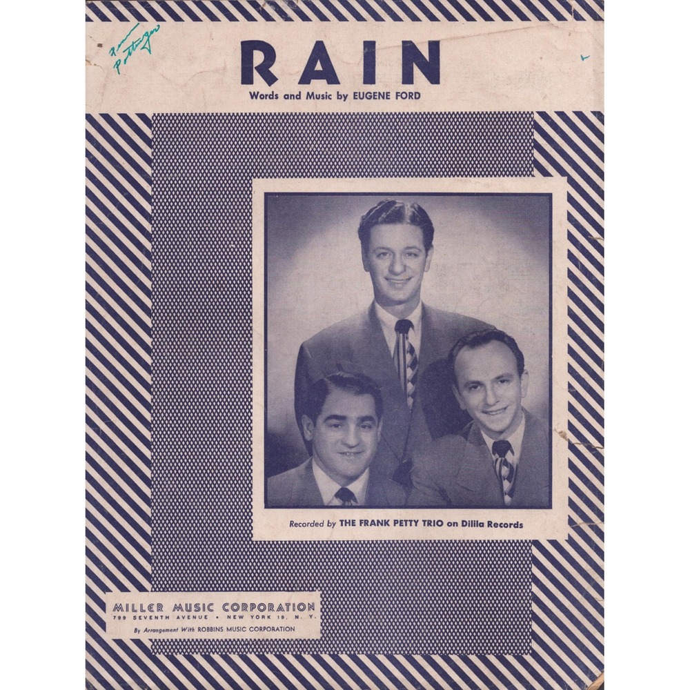 Vintage Rain Sheet Music Eugene Ford The Frank Petty Trio Miller Music Corp - Picture 1 of 2